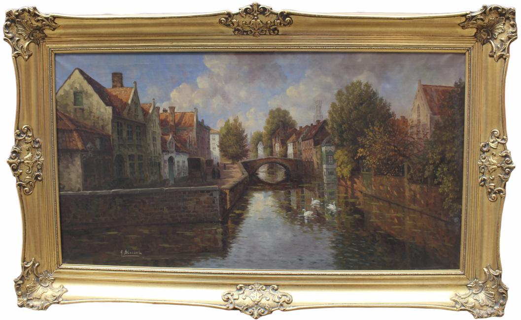 Atmospheric Bruges Canal Landscape Oil on Canvas