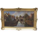 Atmospheric Bruges Canal Landscape Oil on Canvas