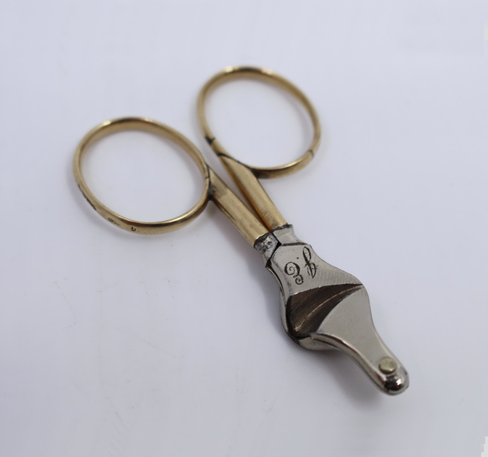 Early 20th c. Maple & Co Gold & Steel Cigar Scissors - Image 2 of 6