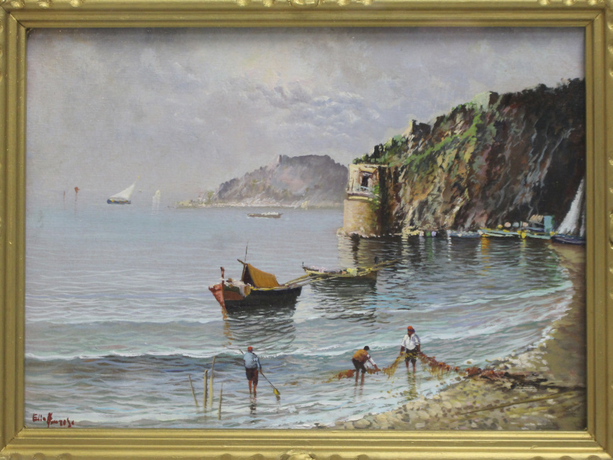 Neapolitan Seascape by Elio Amoroso Oil on Board c.1950 - Image 2 of 13