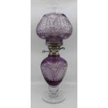 Very Fine English Cut Glass Amethyst Overlay Crystal Oil Lamp