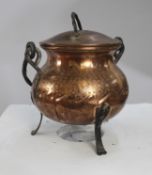 Antique French Copper & Wrought Iron Lidded Footed Bowl