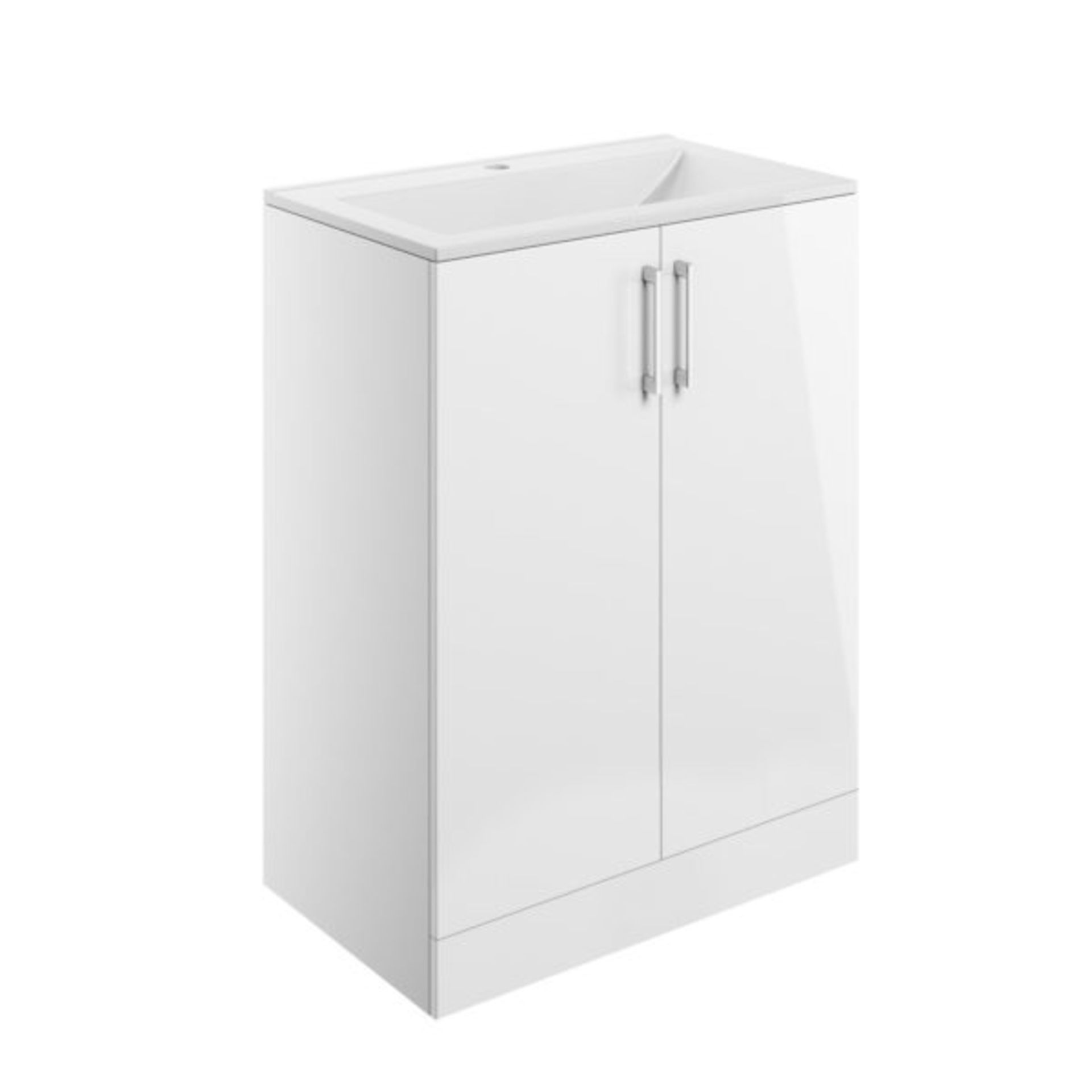 New (WG14) Volta 600mm 2 Door Floor Standing Vanity Unit incl Basin - White Gloss. RRP £222....