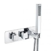 New (A47) 2 Dial 2 Outlet Square Concealed Thermostatic Valve Diverter & Shower Handset Chrome