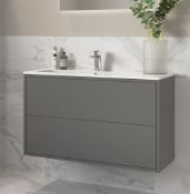 New (A37) 900mm 2 Drawer Wall Hung Vanity Unit In Matt Grey. beautiful, contemporary design f...