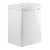 New (A57) Lambra 600 2 Door Floor Standing Basin Unit - White Gloss. RRP £371.00. Modern, modu...