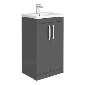 New (A58) ANTHRACITE 500mm FLOOR STANDING 2 DOOR BATHROOM VANITY UNIT AND BASIN. RRP £233.99. ...