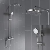 New (A49) Round Thermostatic Bar Mixer Shower Set Chrome Riser Rail Kit Valve 8" Head and Hands...