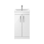 New (A36) Gloss White 500mm 2 Door Vanity Unit. This sleek gloss white finish compliments any m...