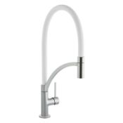 New & Boxed (C51) Prima Plus White and Brushed Chrome Swan Neck Single Lever Kitchen Mixer Tap....