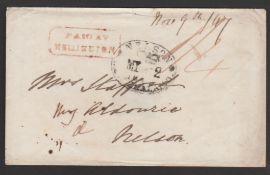 New Zealand 1847 Cover from Wellington to Nelson prepaid 1/4 with red boxed ""PAID AT / WELLINGTON""