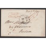 New Zealand 1847 Cover from Wellington to Nelson prepaid 1/4 with red boxed ""PAID AT / WELLINGTON""