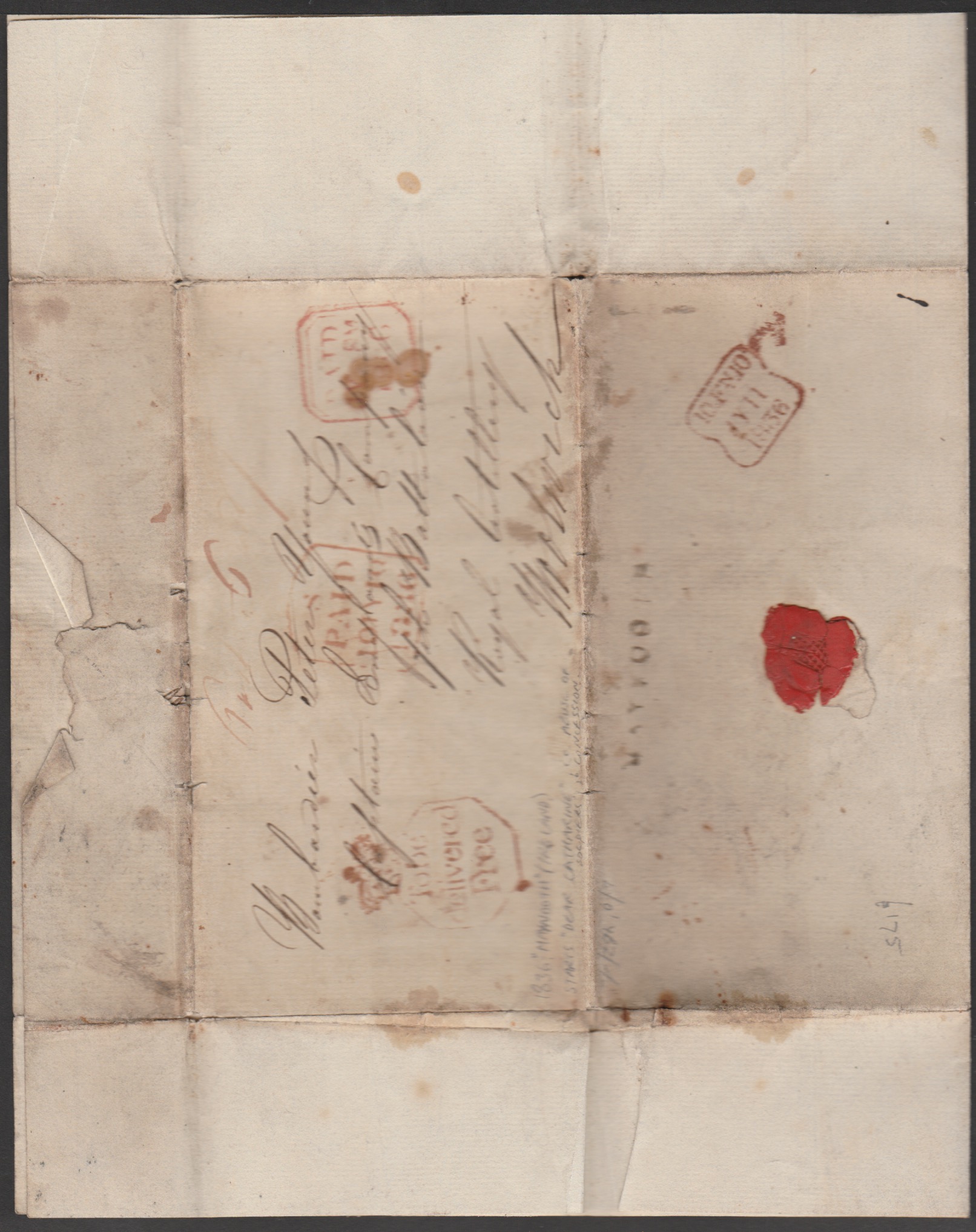 G.B. - Military / London / Ireland 1836 Entire letter (some staining) from Maynooth to a Bombardier - Image 5 of 5