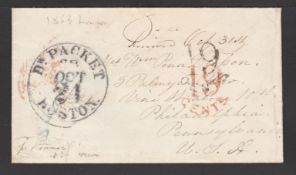 G.B. - Transatlantic 1853 Stampless cover London to the USA with ""19 / CENTS"" applied in error in