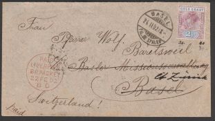 GOLD COAST 1902 Cover to Switzerland with QV 2.1/2d cancelled by manuscript ""Nsaba / 30.1.02""