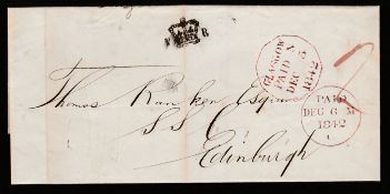 G.B. - Scotland 1842 Entire (vertical file fold) prepaid 2d from Glasgow to Edinburgh, with "V (Crow