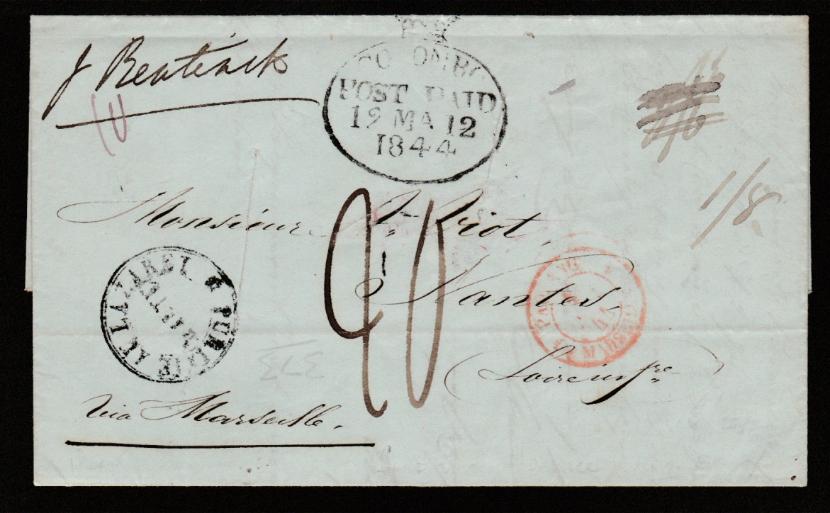 Ceylon/Forwarding Agents 1844 Entire letter from Port Louis, Mauritius, to France sent by forwarding