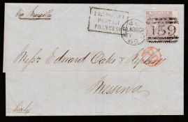 G.B. - Scotland 1865 Entire to Sicily with 1862-64 6d cancelled by distinctive Glasgow 159 barrel s