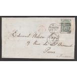 G.B. - Scotland 1865 Entire letter to France bearing 1862-64 1/- cancelled by the distinctive Glasgo