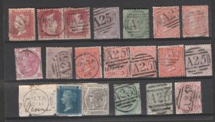 Malta 1857-81 Malta/GB Used Abroad 1857-81 selection (16 items) including 1856 6d, 1s (small stamp