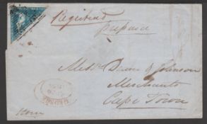 Cape of Good Hope 1854 (Sep. 26) Registered entire from George to Cape Town endorsed ""Registered Pr