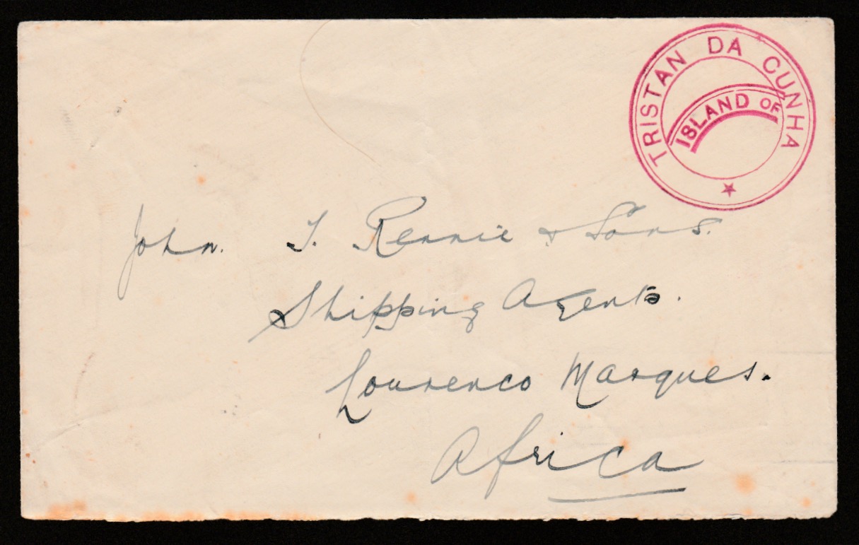 Tristan Da Cunha 1928 Stampless cover to Lourenco Marques with the very scarce type IVa ""TRISTAN DA