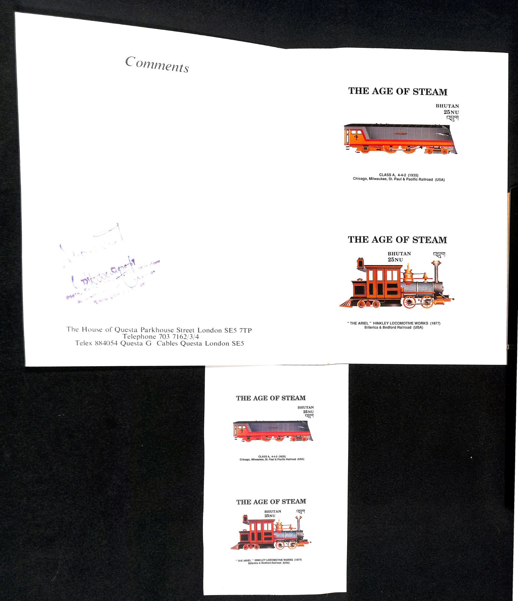 Bhutan 1990 Steam Railway Locomotives: 25nu Class A and 25nu 'Ariel' miniature sheets in imperforat - Image 2 of 2