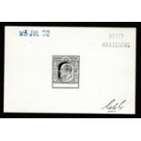 Bahamas 1902 KEVII Master Die Proof with undenominated value tablet, in black on white glazed card