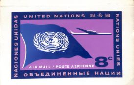 United Nations 1959 Original artwork for the adopted top value of the Air Mail set, issued as 7c, wi