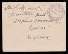 Tristan Da Cunha / Falkland Islands 1920 Stampless Cover to London with superb type II cachet in vio