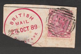 Madagascar / Mauritius 1889 Piece bearing Mauritius 4c tied by ""B53"" numeral with large part 'BRIT