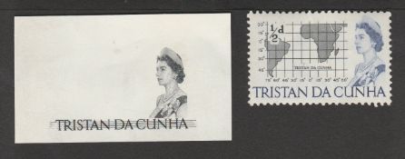 Tristan Da Cunha 1965 Bradbury Wilkinson ESSAY DIE PROOF of the Queen's portrait and country name, p