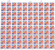 United States 1995 32c Flag over Porch in full sheet showing variety imperforate Scott 2897a in 20 p