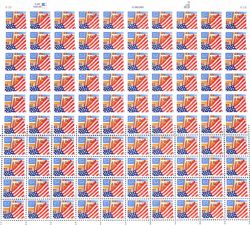 United States 1995 32c Flag over Porch in full sheet showing variety imperforate Scott 2897a in 20 p