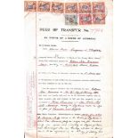 Orange Free State 1904 Transfer document dated 30th april 1904 with 7 x £2, 1 x 5 sh, 1 x 1s Revenue