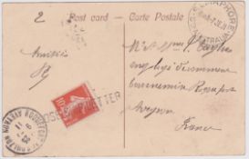 South Australia 1911 Picture postcard of Jeypore to France franked France 10c tied by straight line