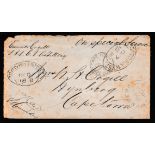 Cape of Good Hope 1878 Stampless Soldiers cover (faults) to Cape Town endorsed "On Special Service"