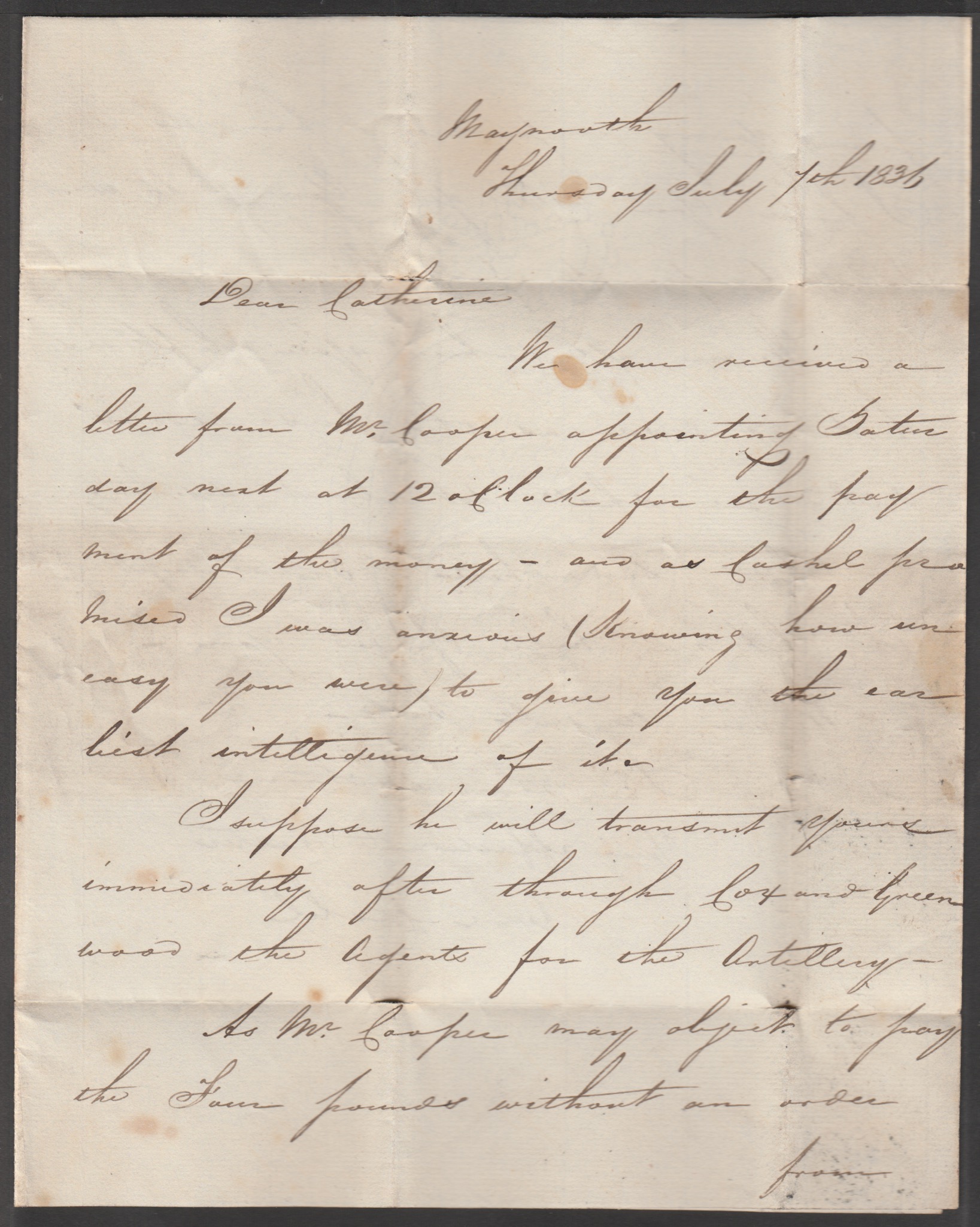 G.B. - Military / London / Ireland 1836 Entire letter (some staining) from Maynooth to a Bombardier - Image 3 of 5