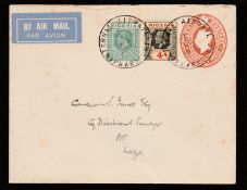 Nigeria 1931 (Nov 7) 1 1/2d Envelope (minor tone spots) franked 1/2d + 4d and bearing a blue Air Mai