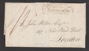 G.B. - Wales 1826 Entire Letter with scarce boxed ""Llangharne/5"" Clause Post"" handstamp.