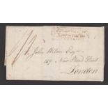 G.B. - Wales 1826 Entire Letter with scarce boxed ""Llangharne/5"" Clause Post"" handstamp.