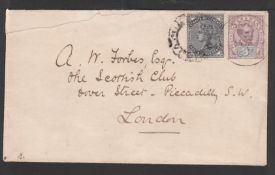 Sarawak / Straits Settlements 1889 Cover to London franked by Sarawak 1888 3c purple and blue paying