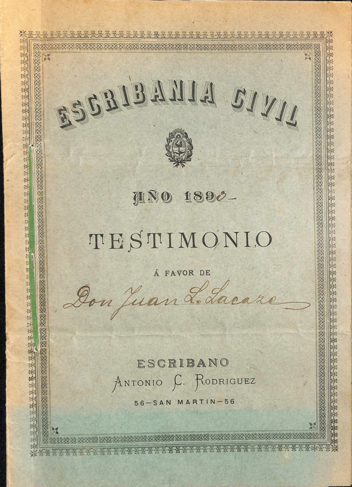 G.B. - Revenues / Argentina 1893. Buenos Aires British Consulate printed Notary Public authorisation