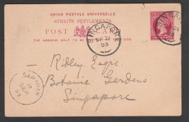 Sarawak 1893 Straits Settlements 2c postal stationery Post Card written from "The Grange, Kuching, S