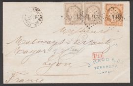 JAPAN / FRANCE USED ABROAD 1875 (Oct 11) Entire to France bearing 1870-71 40c orange-yellow