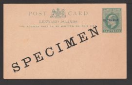 Leeward Islands 1902 1/2d Green postal stationery post card (HG 5) overprinted ""SPECIMEN"" diagonal