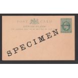 Leeward Islands 1902 1/2d Green postal stationery post card (HG 5) overprinted ""SPECIMEN"" diagonal