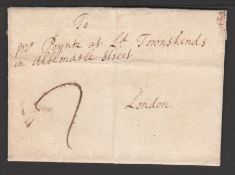 Great Britain - Bishop Marks c.1720 Entire letter from Cambridge to London handstamped ""CAM/BRIDGE"