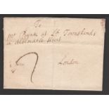 Great Britain - Bishop Marks c.1720 Entire letter from Cambridge to London handstamped ""CAM/BRIDGE"