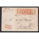 Levant - French P.O. 1865 Cover from Alexandrette, Syria, to Marseille, with France 1862 10c (2), 40